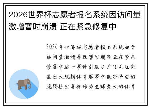 2026世界杯志愿者报名系统因访问量激增暂时崩溃 正在紧急修复中